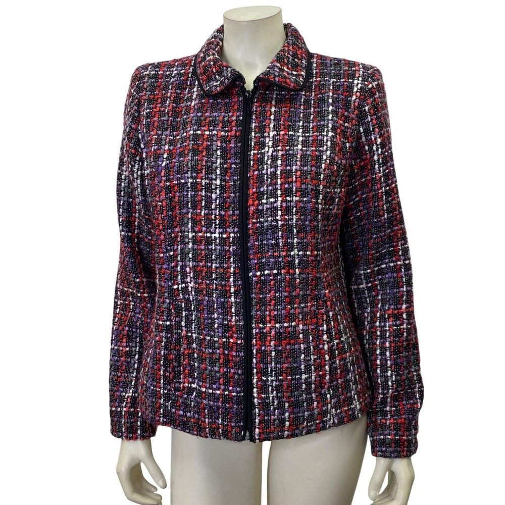 Christopher & Banks Plaid Tweed Zipper‎ Jacket Womens M NWT
